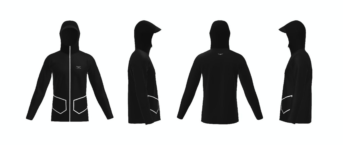 Hooded technical drawing, Men, four views