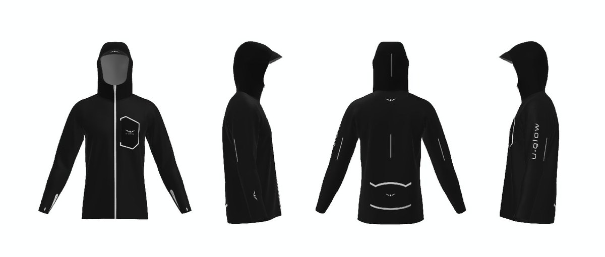 Rain Jacket technical drawing, Men, four views